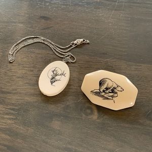 Vintage Scrimshaw Necklace and Brooch